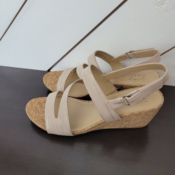 NEW Naturalizer Adria Cork Wedge Sandals Fawn Faux Leather 11M Ankle Straps - Picture 3 of 9